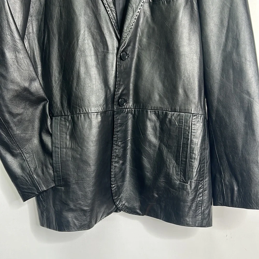 Pronto Uomo genuine leather shoulder pad pocketed blazer - Picture 4 of 11